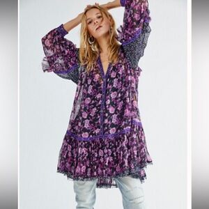 FREE PEOPLE Rosebud Print Mix Mini Dress